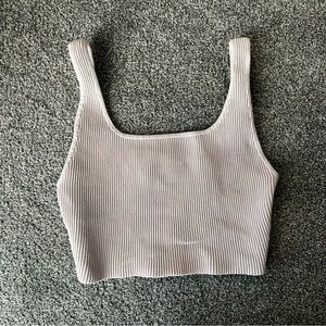 Babaton Ribbed Square-Neck Crop Tank in Light Taupe